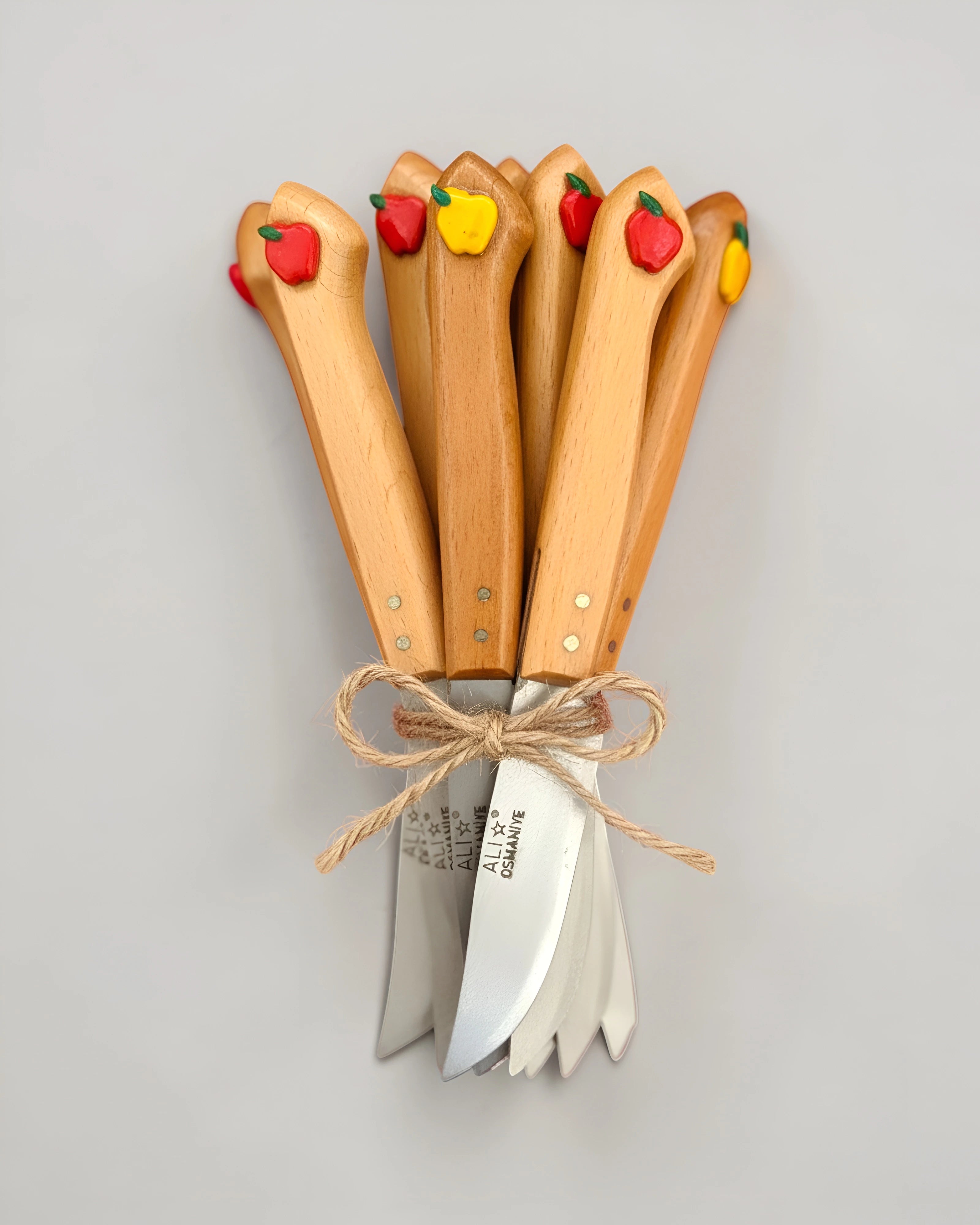 Ali Umuş Motifli Gürgen Kabza 6'lı El Yapımı Meyve-Sebze Bıçağı Seti