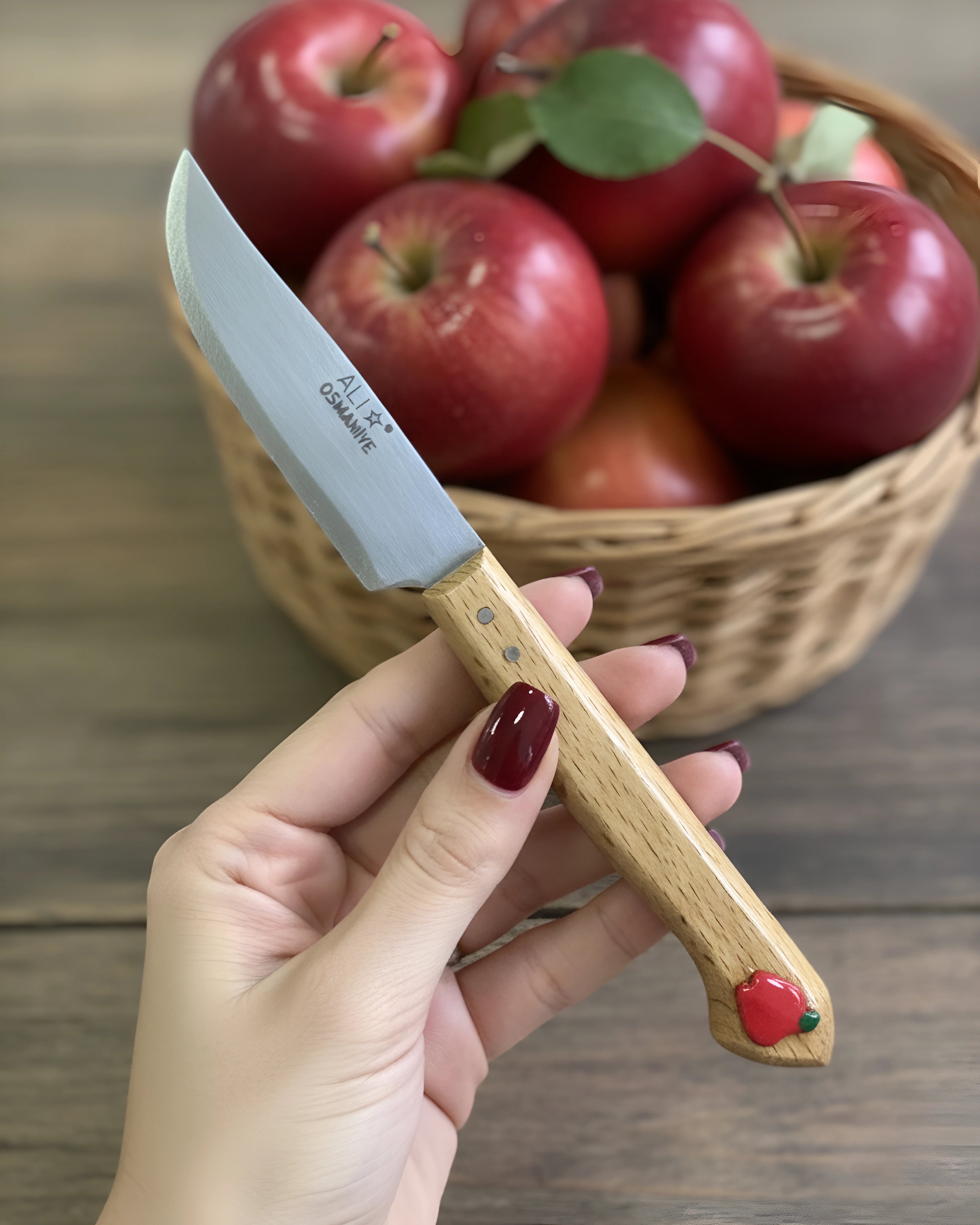 Ali Umuş Motifli Gürgen Kabza 6'lı El Yapımı Meyve-Sebze Bıçağı Seti