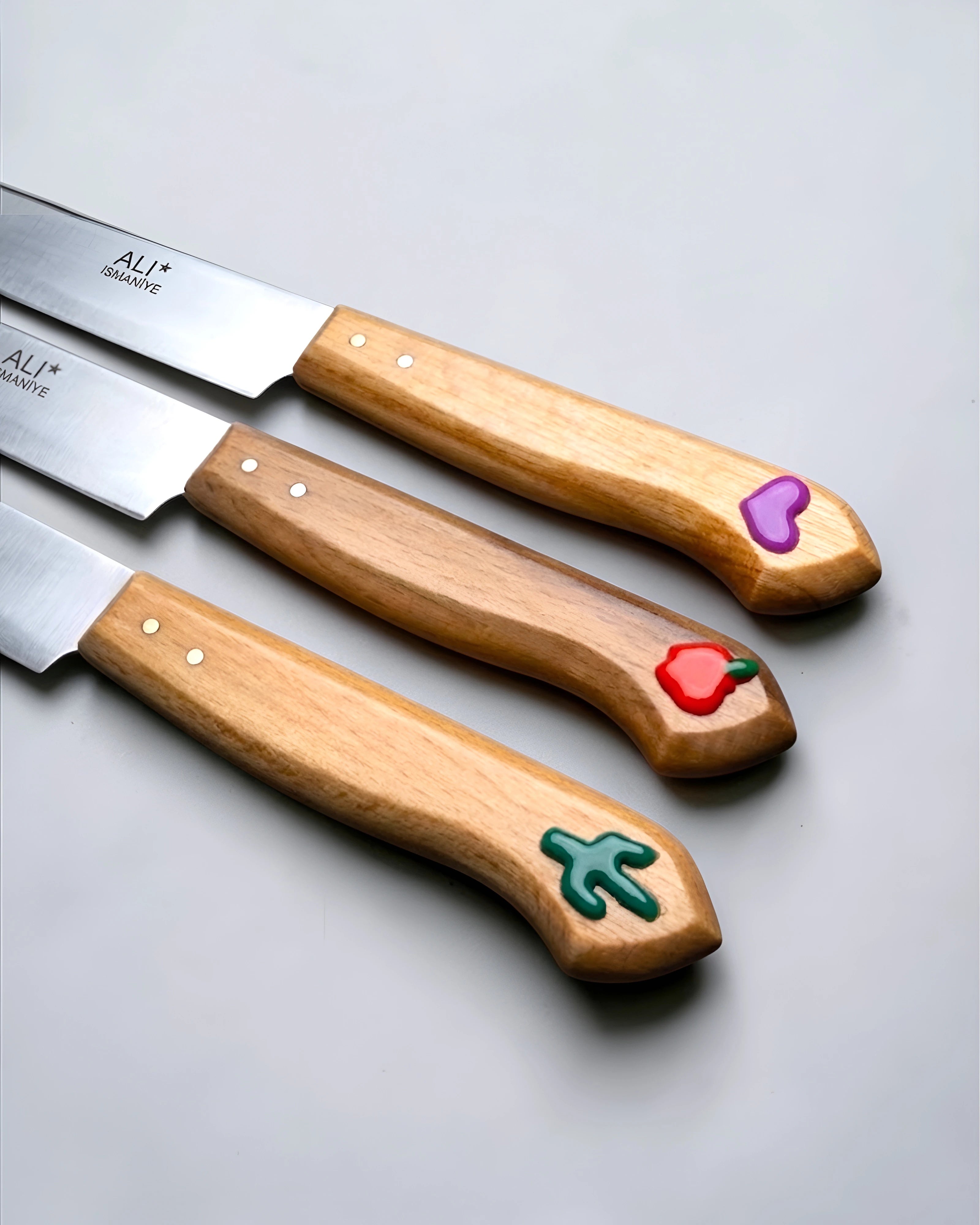 Ali Umuş 3'lü Estetik Motifli Mutfak Bıçağı Seti - Gürgen Saplı Osmaniye Modeli