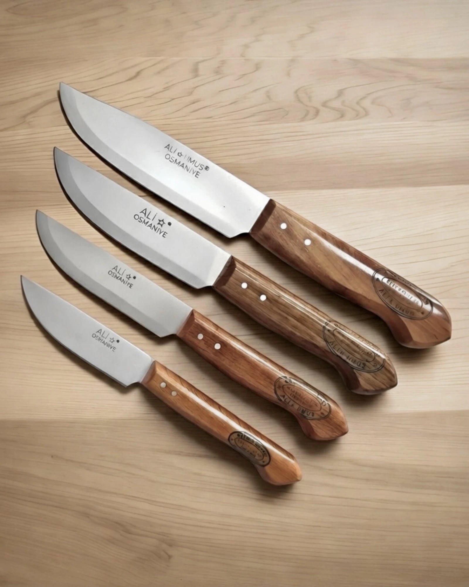 4 adet mutfak bıçağı seti ahşap kabza 