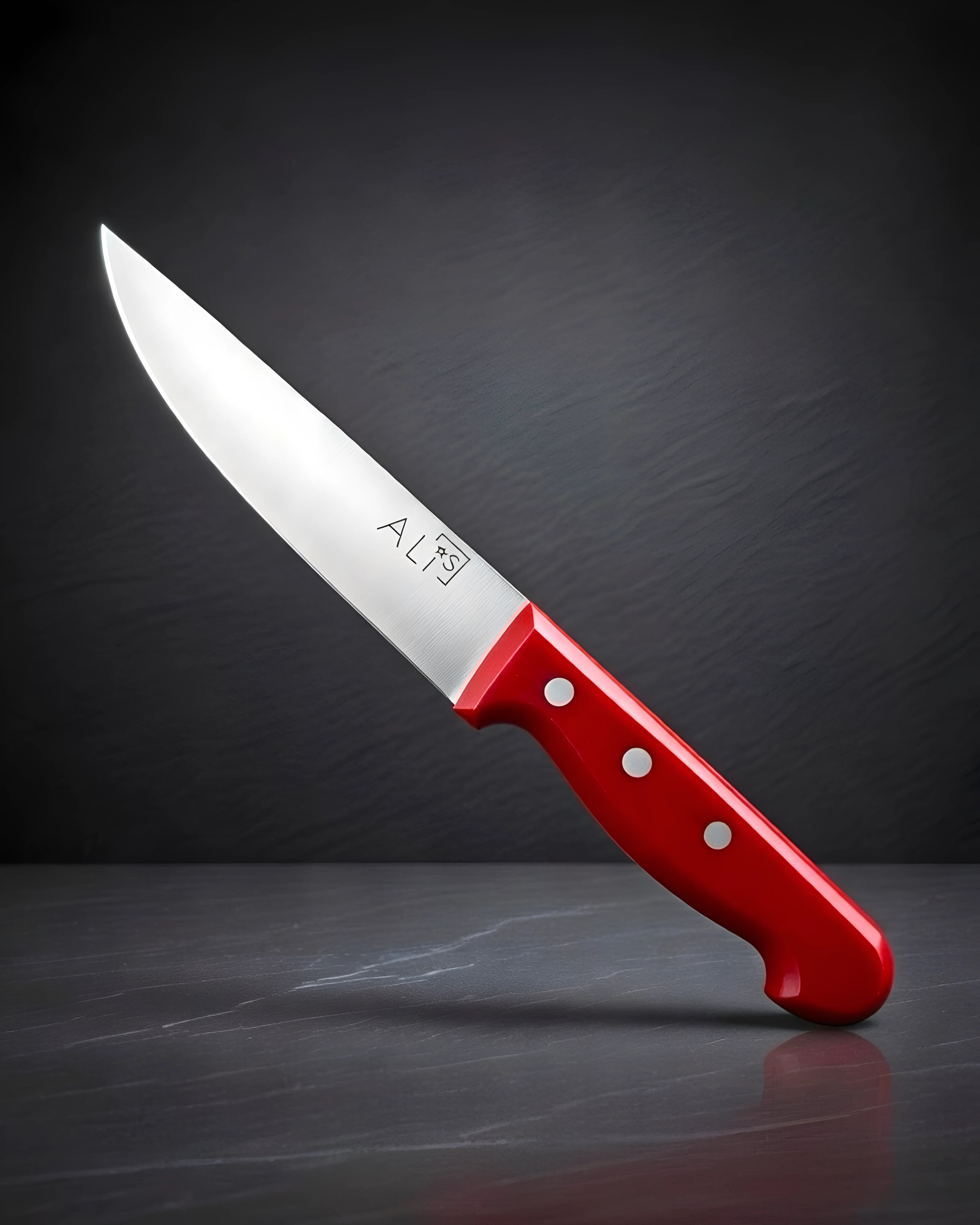 Kırmızı renkli plastik kabzalı kurban bıçağı 