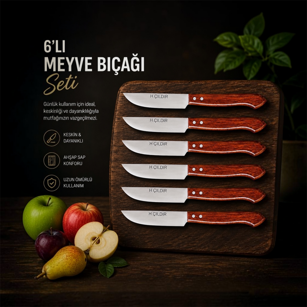Meyve Bıçağı Seti 6'lı Ali Umuş, Gül Ağacı Kabza, Çıldır Serisi-2